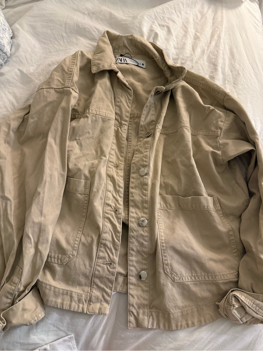 Zara Beige Utility Jean Jacket